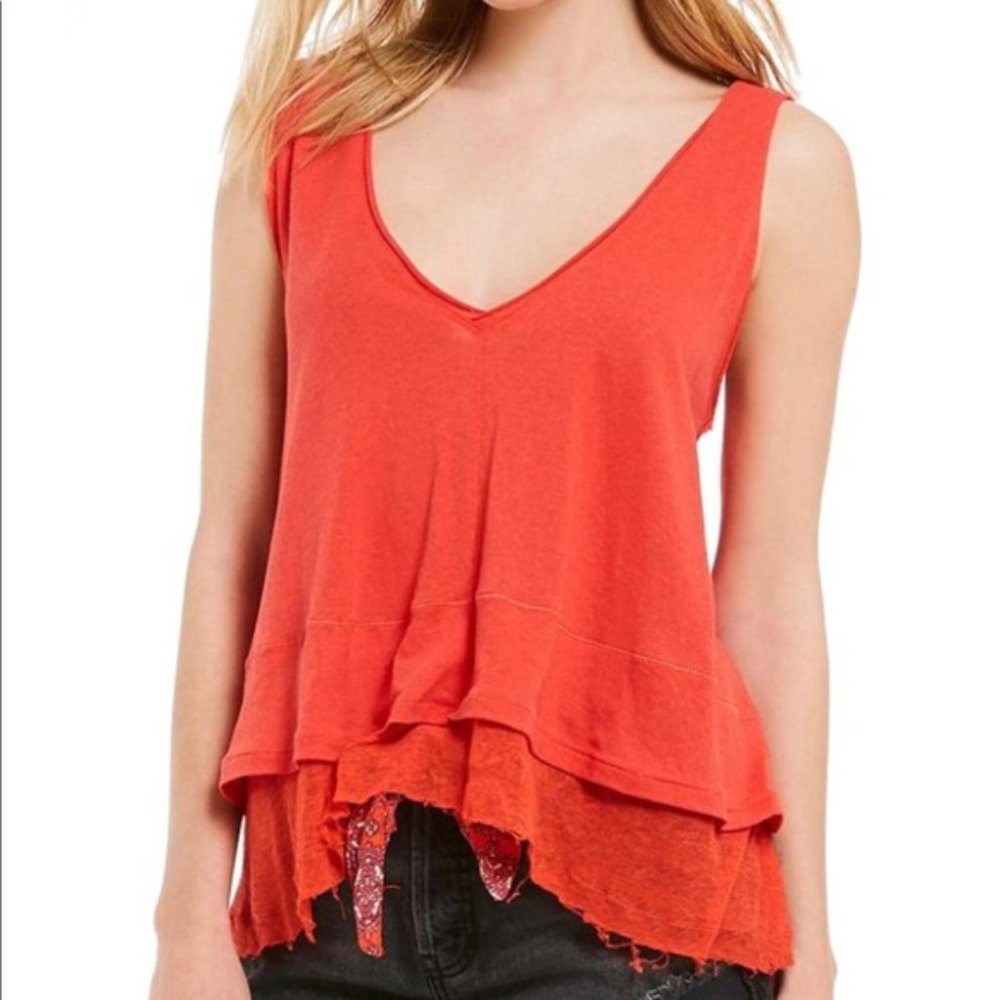 We the Free Peachy Tank in Orange Frayed Hem